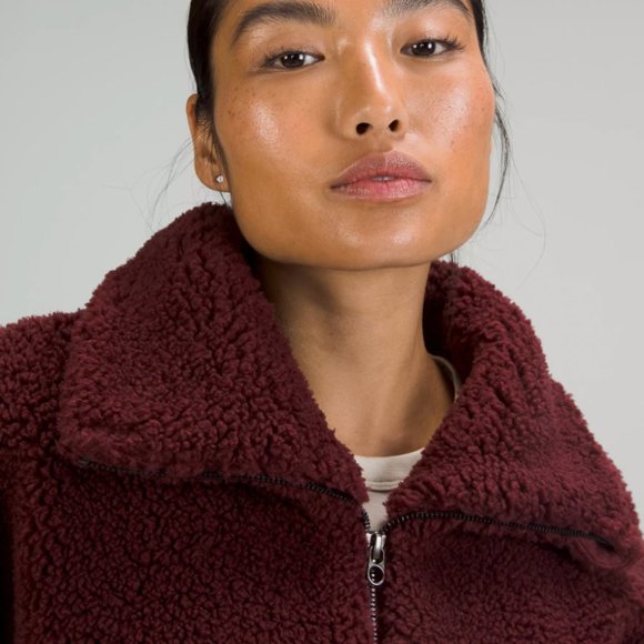 Lululemon Cinchable Fleece Zip-Up (Red Merlot, Size 10, NEW) - Picture 6 of 9